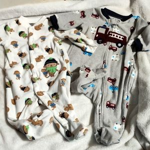 2 Fleece Footed Boys Sleepers Onsie